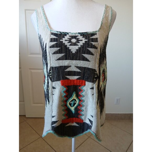 Lira Sweater Tank Large Swank Top Southwestern Print Scallop Hem Boho Western - Picture 1 of 14